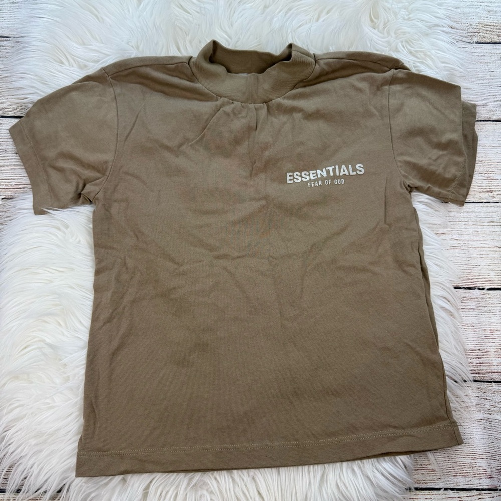 Fear of God ESSENTIALS Mock Neck T-Shirt Moss XXS Oversized Unisex Tee - Picture 2 of 5
